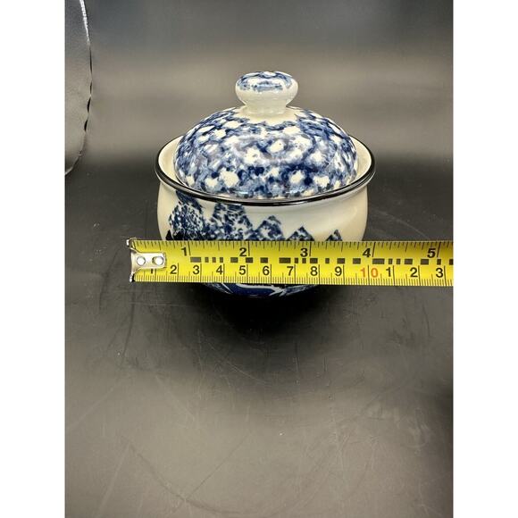 Wolf by Tienshan Folk Craft Lidded Sugar Bowl Sponge Painted Country Cabin - Picture 11 of 11